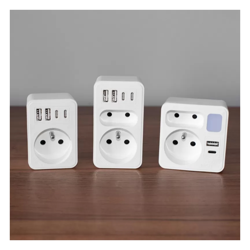 Steckdosenverteiler 2 Steckdosen + USB-C + USB-A mit LED-Beleuchtung LED/0,5W/230V 3000K