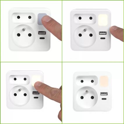 Steckdosenverteiler 2 Steckdosen + USB-C + USB-A mit LED-Beleuchtung LED/0,5W/230V 3000K