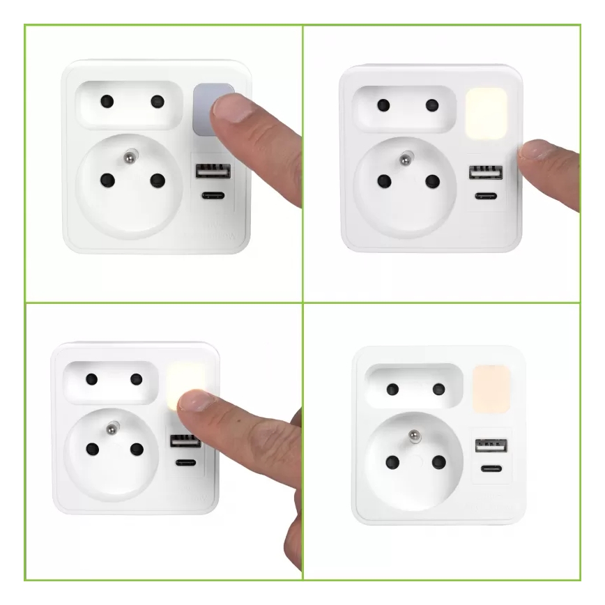Steckdosenverteiler 2 Steckdosen + USB-C + USB-A mit LED-Beleuchtung LED/0,5W/230V 3000K