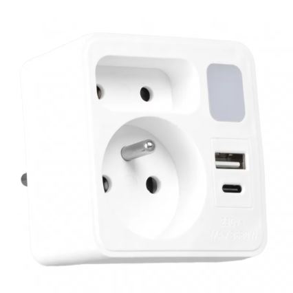 Steckdosenverteiler 2 Steckdosen + USB-C + USB-A mit LED-Beleuchtung LED/0,5W/230V 3000K