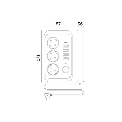 Steckdosenleiste mit Schalter LINEA 3x230V + 5xUSB A/C SCHUKO 3 m weiß