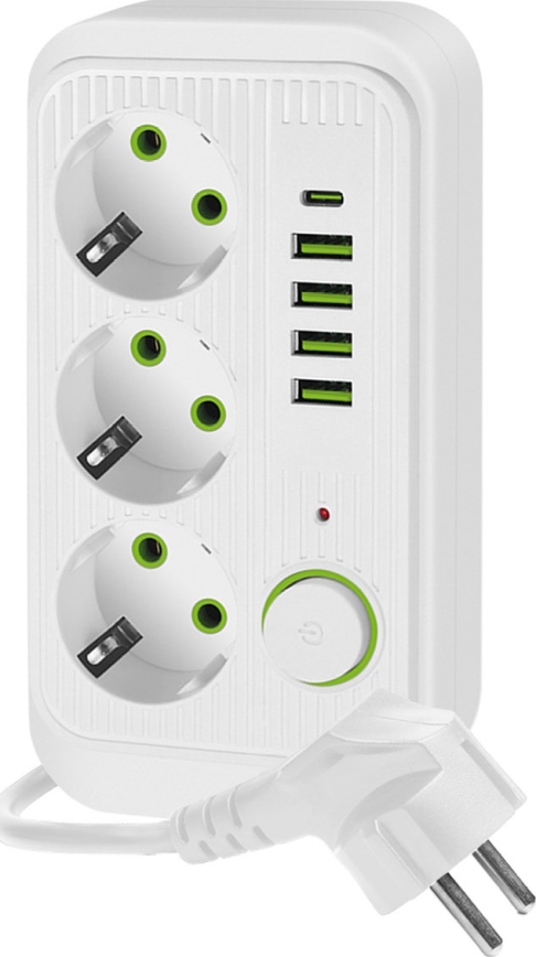 Steckdosenleiste mit Schalter LINEA 3x230V + 5xUSB A/C SCHUKO 5 m weiß