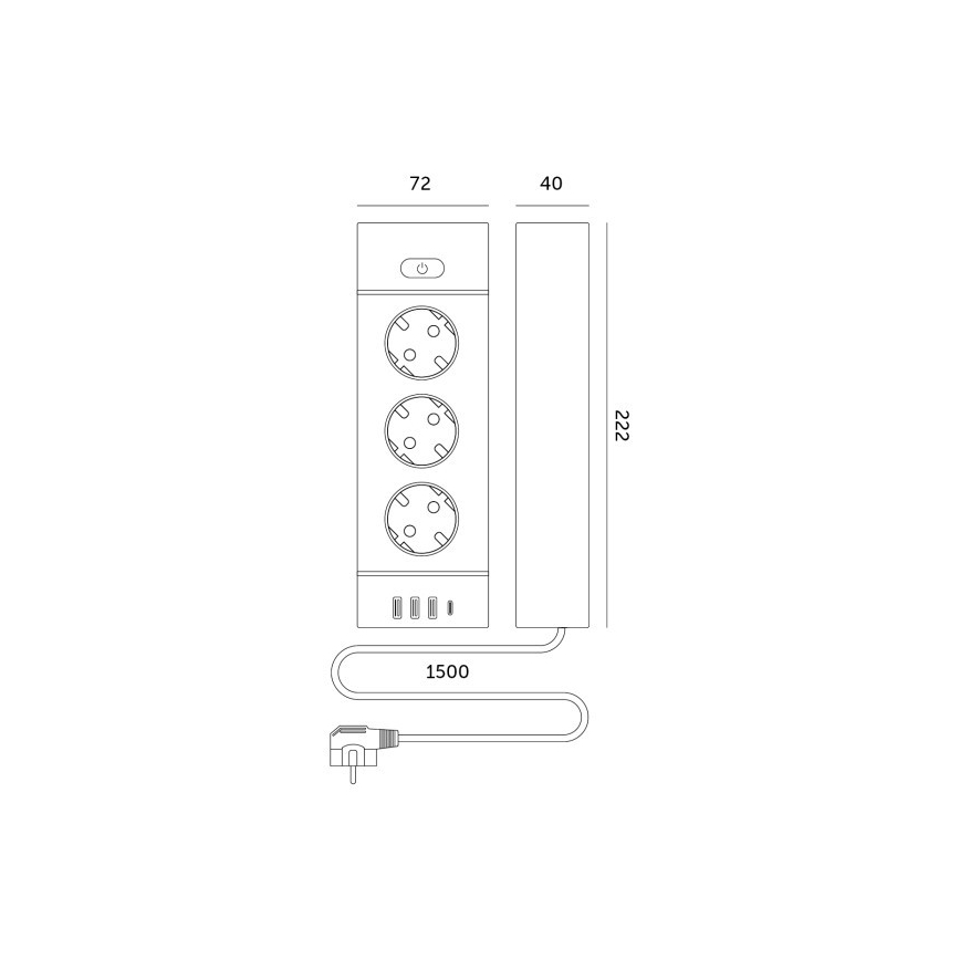 Steckdosenleiste LINEA PRO mit Schalter, 3x230 V + 3x USB-A + 1x USB-C, Schuko, 1,5 m, schwarz