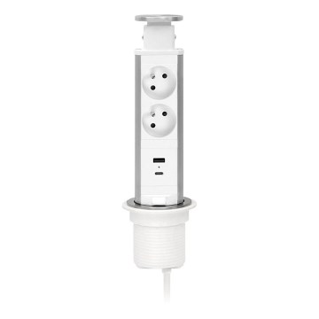 Steckdosensäule zur Montage in der Tischplatte, 2×230 V + USB‑A + USB‑C