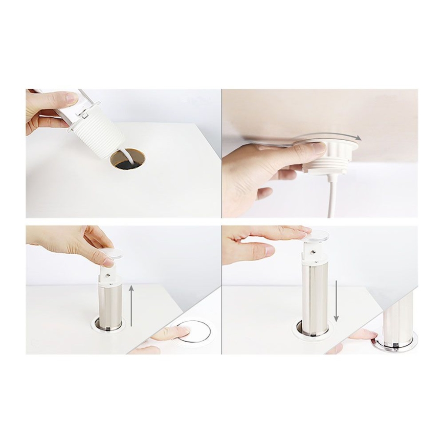 Steckdosensäule zur Montage in der Tischplatte, 2×230 V + USB‑A + USB‑C
