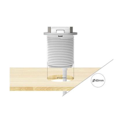 Steckdosensäule zur Montage in der Tischplatte, 2×230 V + USB‑A + USB‑C