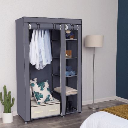Stoff-Kleiderschrank mit Regalböden und Kleiderstange MATIS 110x175 cm grau