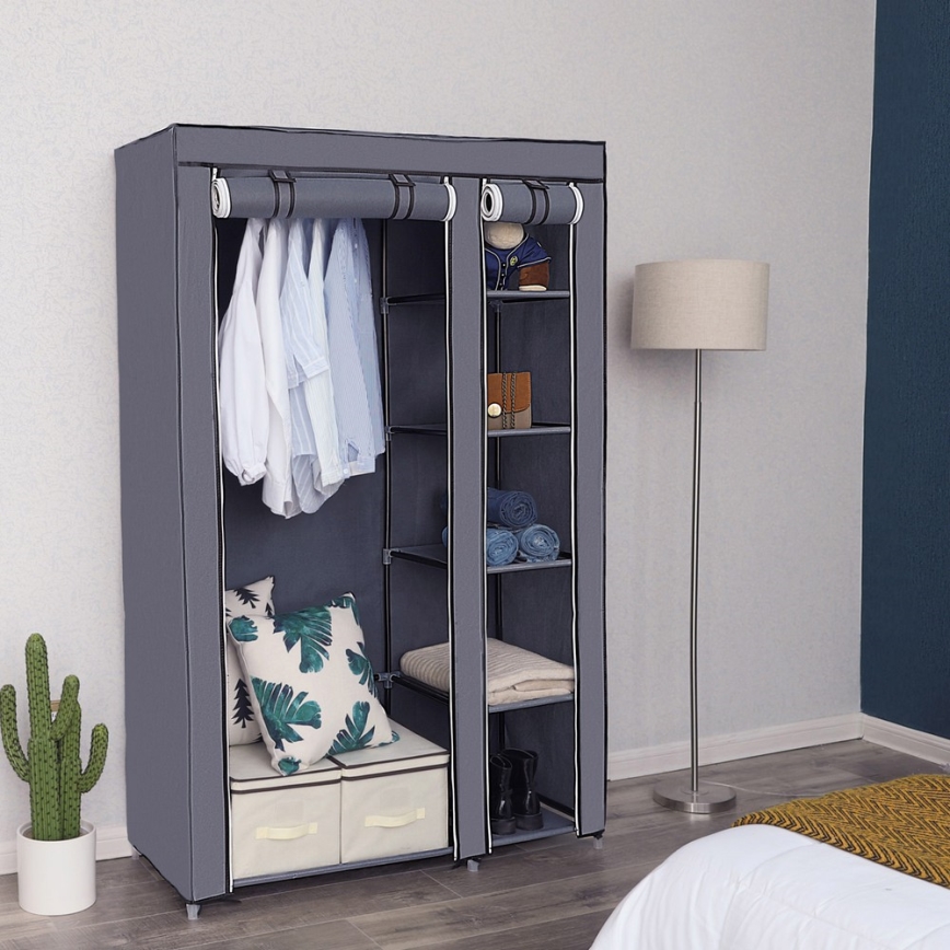 Stoff-Kleiderschrank mit Regalböden und Kleiderstange MATIS 110x175 cm grau