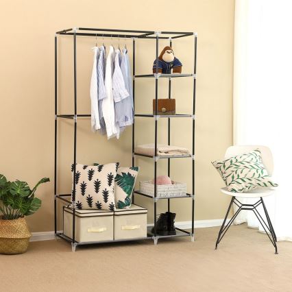 Stoff-Kleiderschrank mit Regalböden und Kleiderstange MATIS 110x175 cm grau