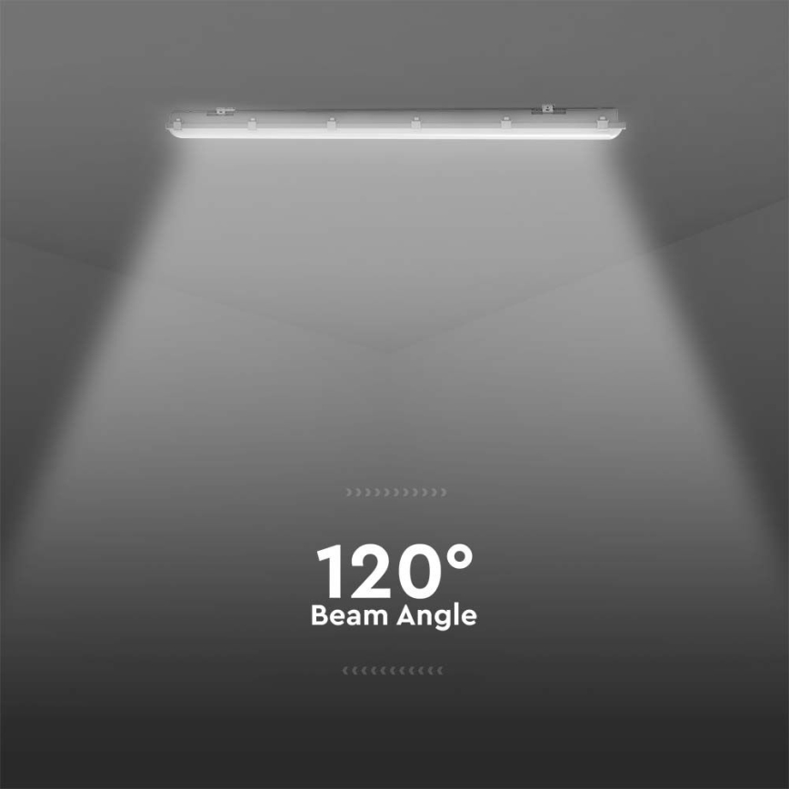 Technische LED-Feuchtraumleuchte mit Bewegungs- und Dämmerungssensor, 48 W, 230 V, IP65, 4000 K, 150 cm