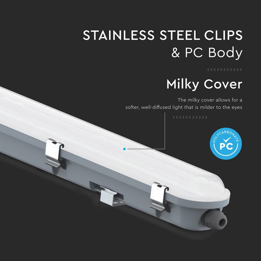 Technische LED-Feuchtraumleuchte mit Bewegungs- und Dämmerungssensor, 48 W, 230 V, IP65, 4000 K, 150 cm