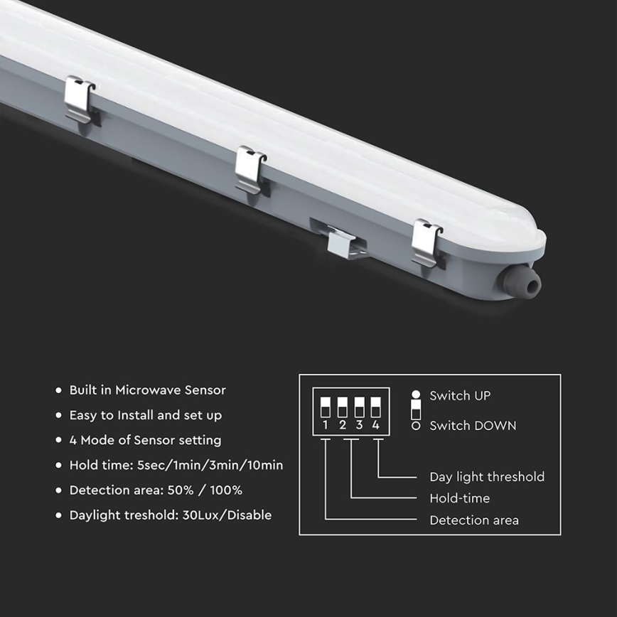 Technische LED-Röhrenleuchte mit Bewegungs- und Dämmerungssensor LED/48W/230V IP65 6500K 150 cm