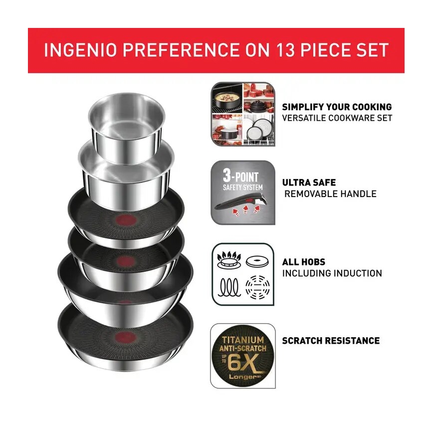 Tefal - 13-teiliges Kochgeschirr-Set INGENIO PREFERENCE ON Edelstahl