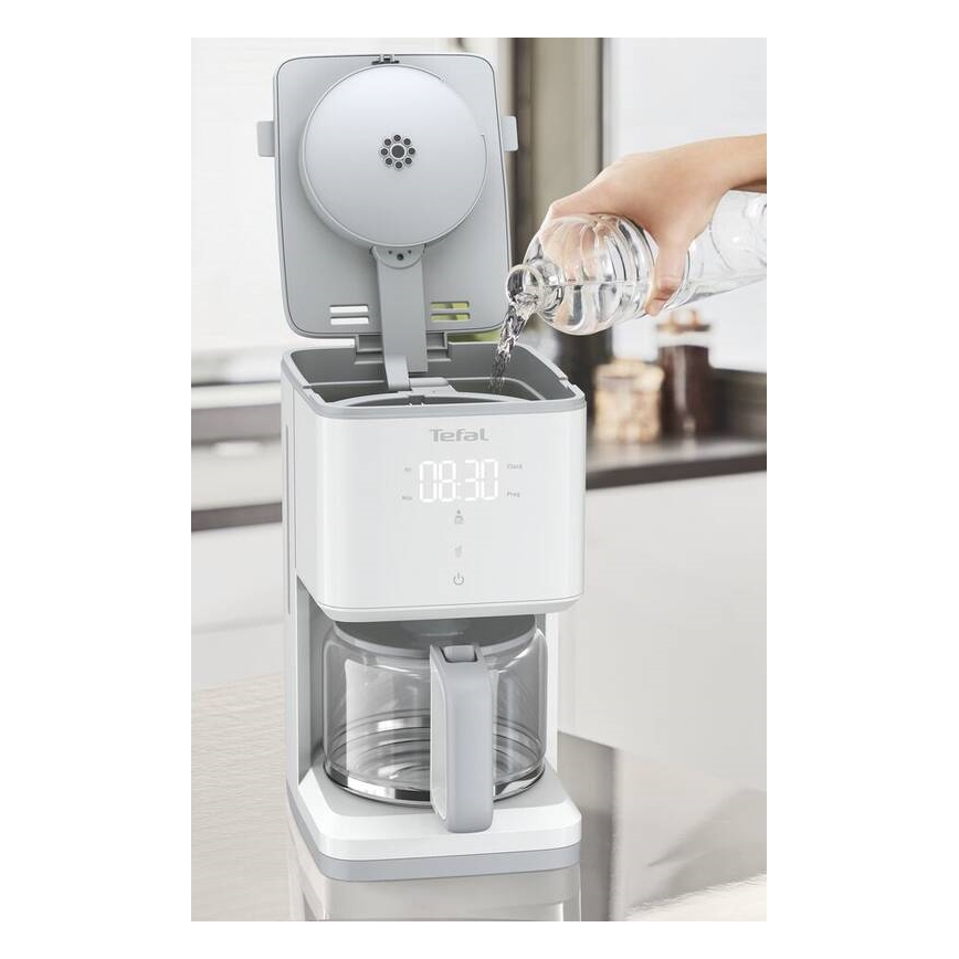 Tefal - Filterkaffeemaschine mit LCD-Display SENSE 1000W/230V weiß