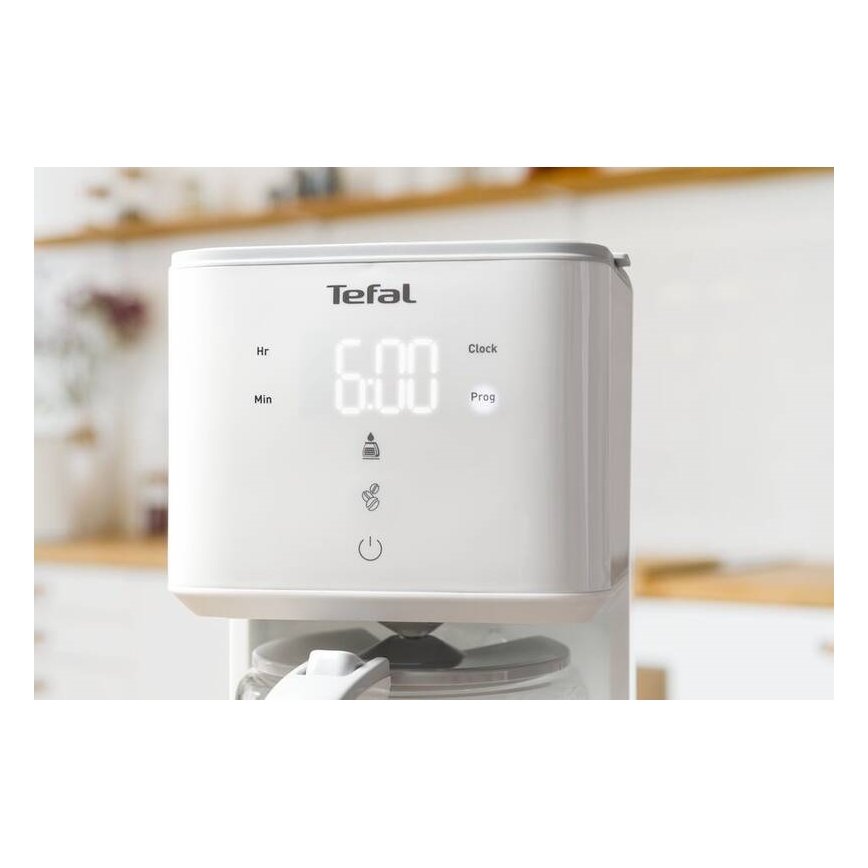 Tefal - Filterkaffeemaschine mit LCD-Display SENSE 1000W/230V weiß