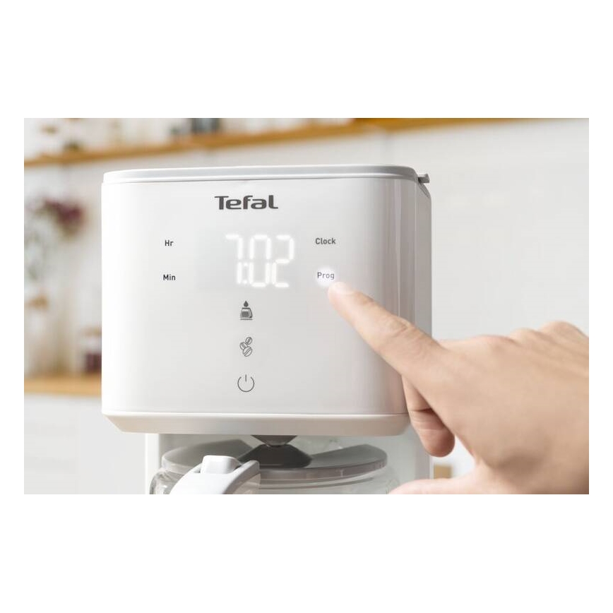Tefal - Filterkaffeemaschine mit LCD-Display SENSE 1000W/230V weiß