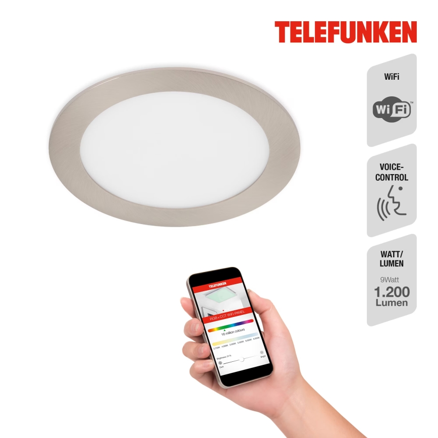 Telefunken 309402TF - Dimmbare LED-RGBW-Einbauleuchte für Badezimmer LED/12W/230V 2700-6500K IP23 Wi-Fi Tuya