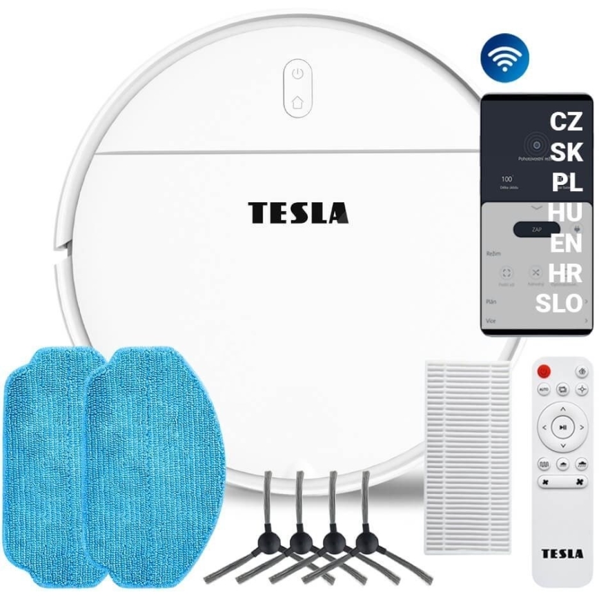 TESLA Electronics RoboStar - Intelligenter 2-in-1 Saugroboter 2500 mAh Wi-Fi Tuya Weiß + Fernbedienung