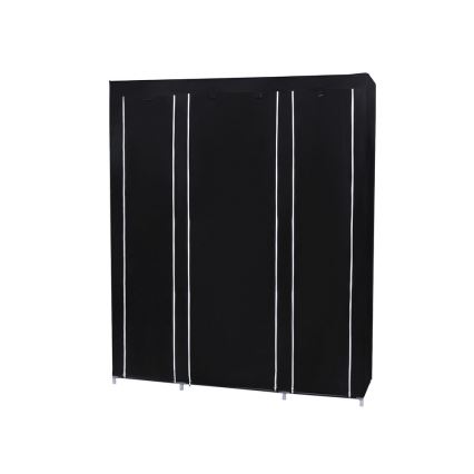 Textil-Garderobenschrank MATIS 150x175 cm, schwarz – mit Regalen und Kleiderstange