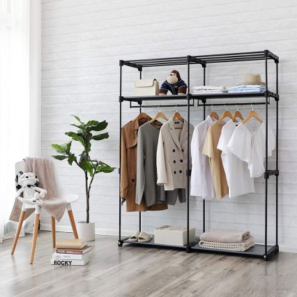 Textil-Kleiderschrank MATIS mit Einlegeböden und Kleiderstange 140x174 cm grau
