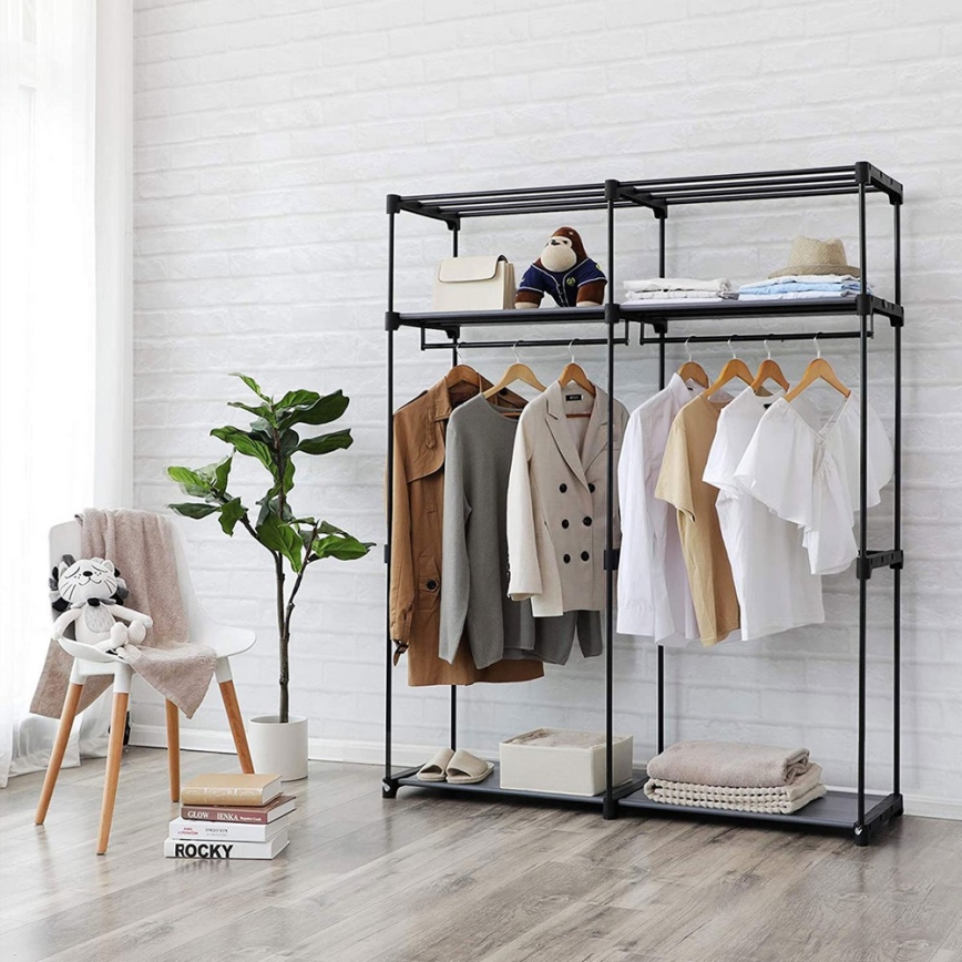 Textil-Kleiderschrank MATIS mit Einlegeböden und Kleiderstange 140x174 cm grau