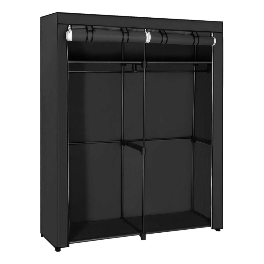 Textilkleiderschrank mit Einlegeböden und Kleiderstange MATIS, 140 x 174 cm, schwarz