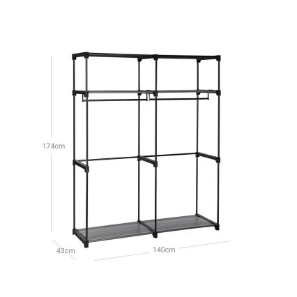 Textilkleiderschrank mit Einlegeböden und Kleiderstange MATIS, 140 x 174 cm, schwarz