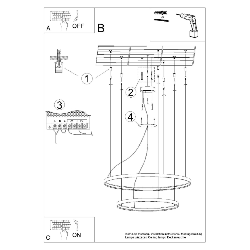 Thoro TH.268 - LED-Hängeleuchte an Seil RIO LED/80W/230V CRI 95 4000K goldfarben