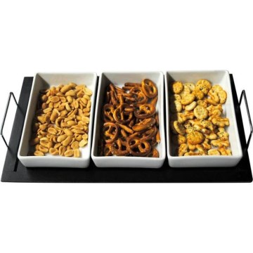 TORO Schalen‑Set mit Tablett, 3‑tlg., Keramik/Holz