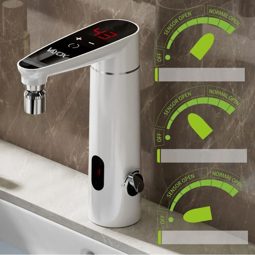 Berührungsloser Durchlauferhitzer mit Sensor und LED-Display 3000W/230V IPX4 Weiß