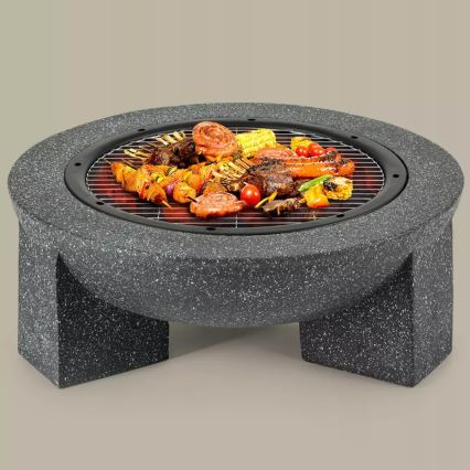 Tragbares Feuerbecken mit Grillrost, 79,5 × 38 cm, Schwarz/Dunkelgranit