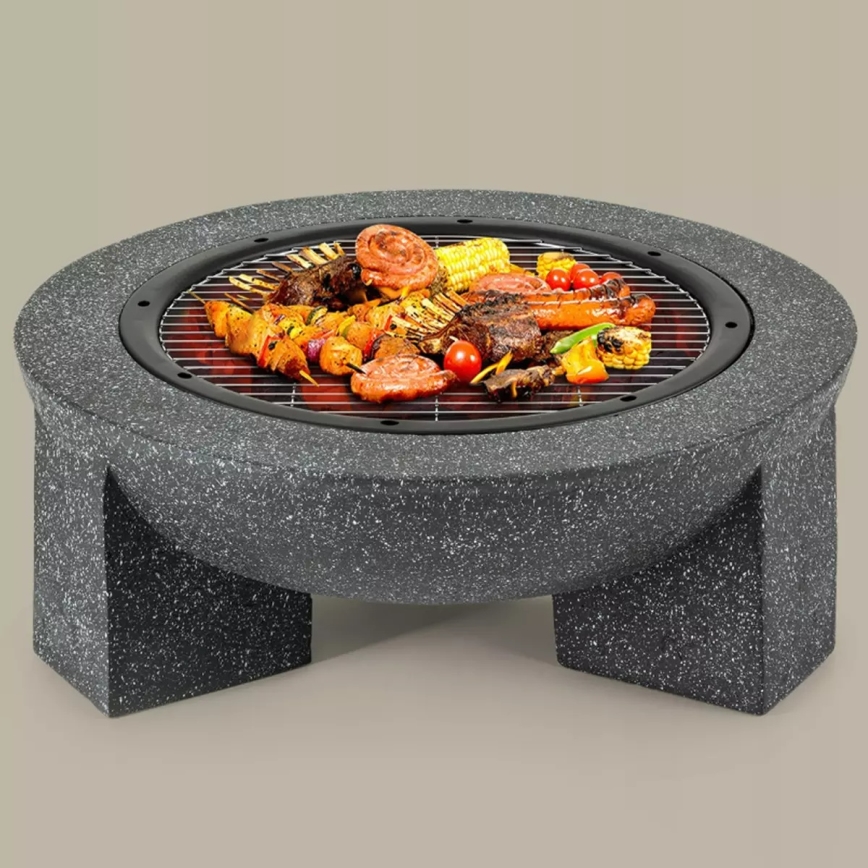 Tragbares Feuerbecken mit Grillrost, 79,5 × 38 cm, Schwarz/Dunkelgranit