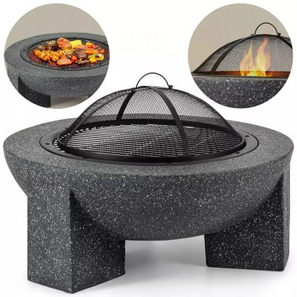 Tragbares Feuerbecken mit Grillrost, 79,5 × 38 cm, Schwarz/Dunkelgranit