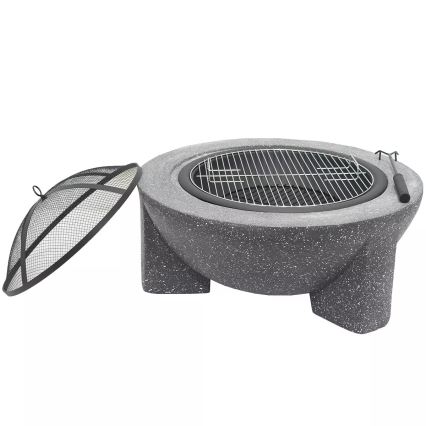 Tragbares Feuerbecken mit Grillrost, 79,5 × 38 cm, Schwarz/Dunkelgranit