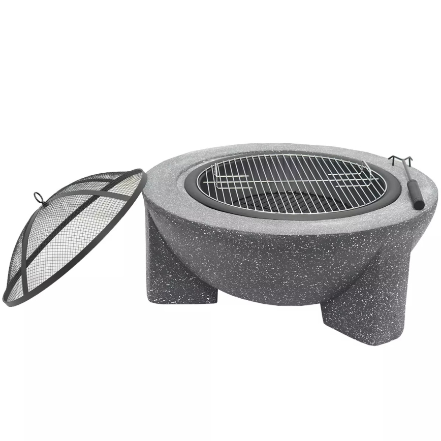 Tragbares Feuerbecken mit Grillrost, 79,5 × 38 cm, Schwarz/Dunkelgranit