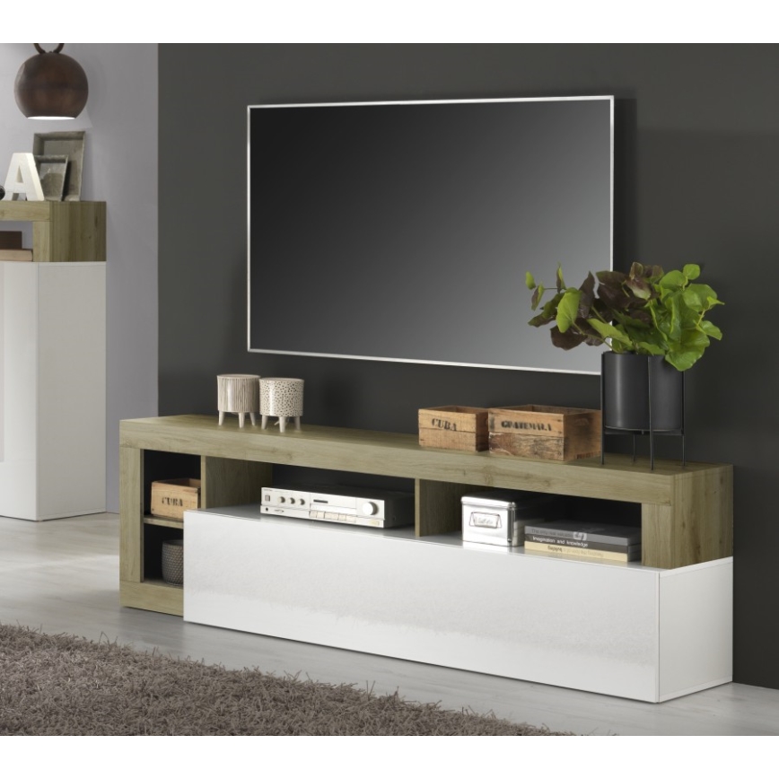 TV-Lowboard LENOR Weiß/helle Eiche
