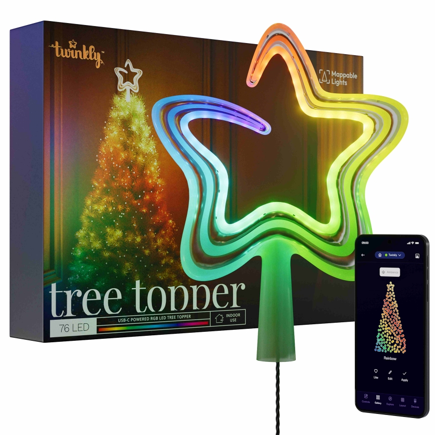 Twinkly - Dimmbarer LED-RGB-Weihnachtsstern TREE TOPPER 76xLED USB Wi-Fi