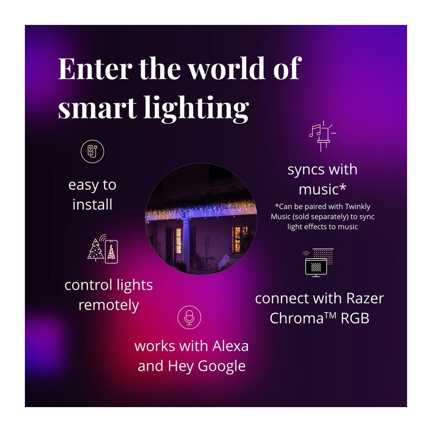 Twinkly - Dimmbarer LED-RGB-Weihnachtslichtervorhang für den Außenbereich ICICLE 190xLED 11,5m IP44 Wi-Fi