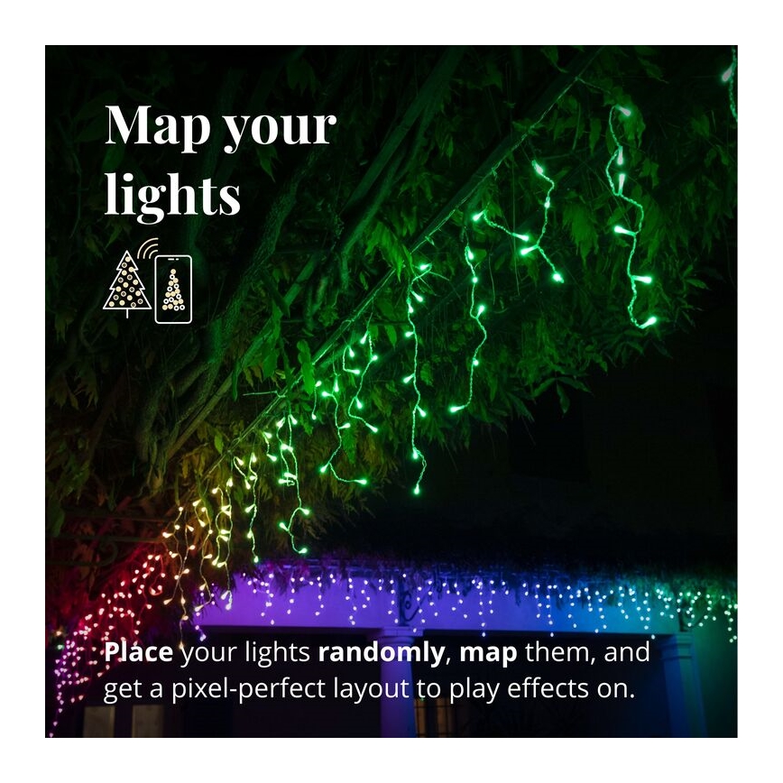 Twinkly - Dimmbarer LED-RGB-Weihnachtslichtervorhang für den Außenbereich ICICLE 190xLED 11,5m IP44 Wi-Fi