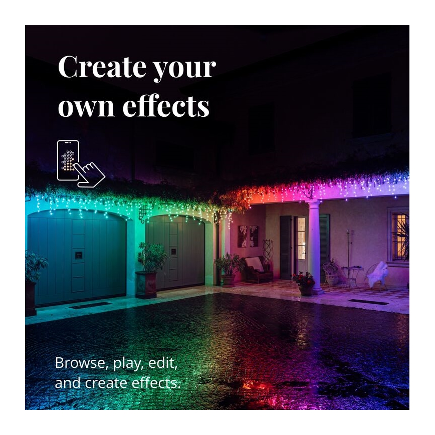 Twinkly - Dimmbarer LED-RGB-Weihnachtslichtervorhang für den Außenbereich ICICLE 190xLED 11,5m IP44 Wi-Fi