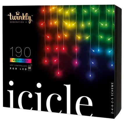 Twinkly - Dimmbarer LED-RGB-Weihnachtslichtervorhang für den Außenbereich ICICLE 190xLED 11,5m IP44 Wi-Fi