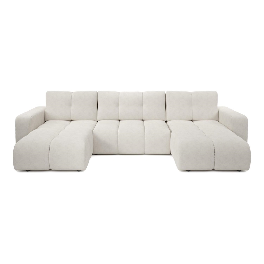 U-förmige, ausklappbare, gepolsterte Sofagarnitur ALMADA mit Stauraum, beige