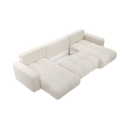 U-förmige, ausklappbare, gepolsterte Sofagarnitur ALMADA mit Stauraum, beige