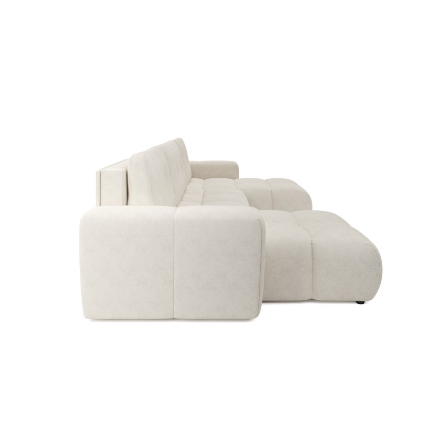 U-förmige, ausklappbare, gepolsterte Sofagarnitur ALMADA mit Stauraum, beige