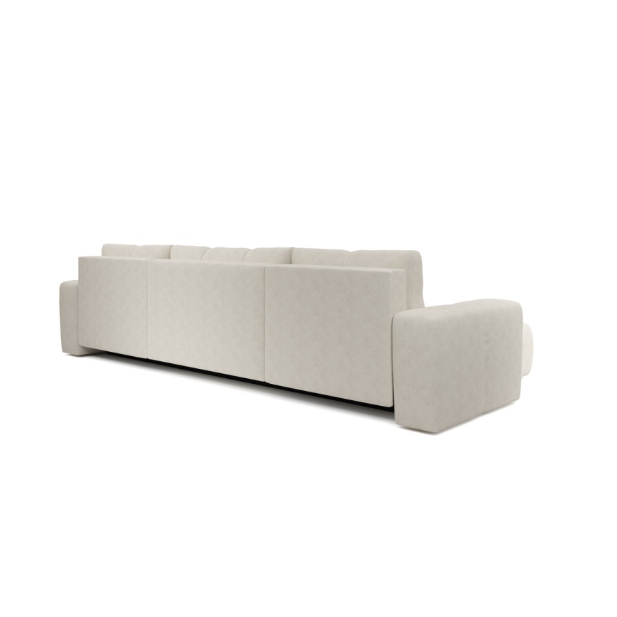 U-förmige, ausklappbare, gepolsterte Sofagarnitur ALMADA mit Stauraum, beige