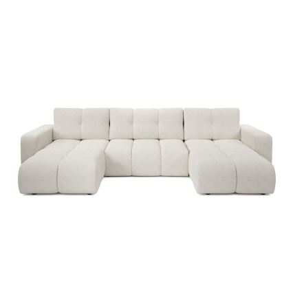 U-förmige, ausklappbare, gepolsterte Sofagarnitur ALMADA mit Stauraum, beige