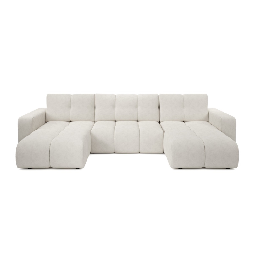 U-förmige, ausklappbare, gepolsterte Sofagarnitur ALMADA mit Stauraum, beige