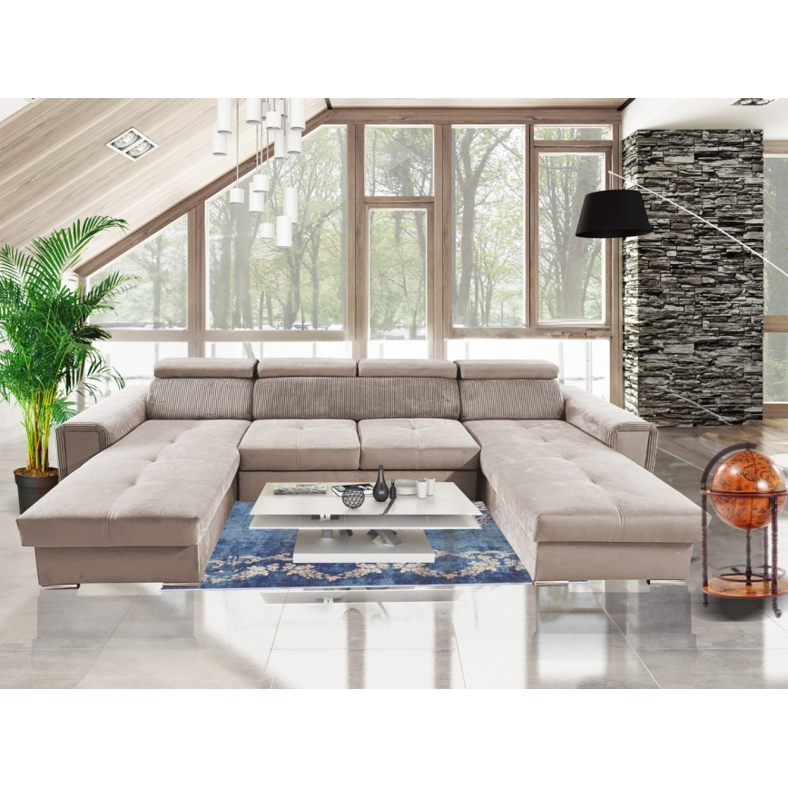 U-förmige, klappbare Universal-Ecksitzgruppe mit Stauraum SALVADA beige