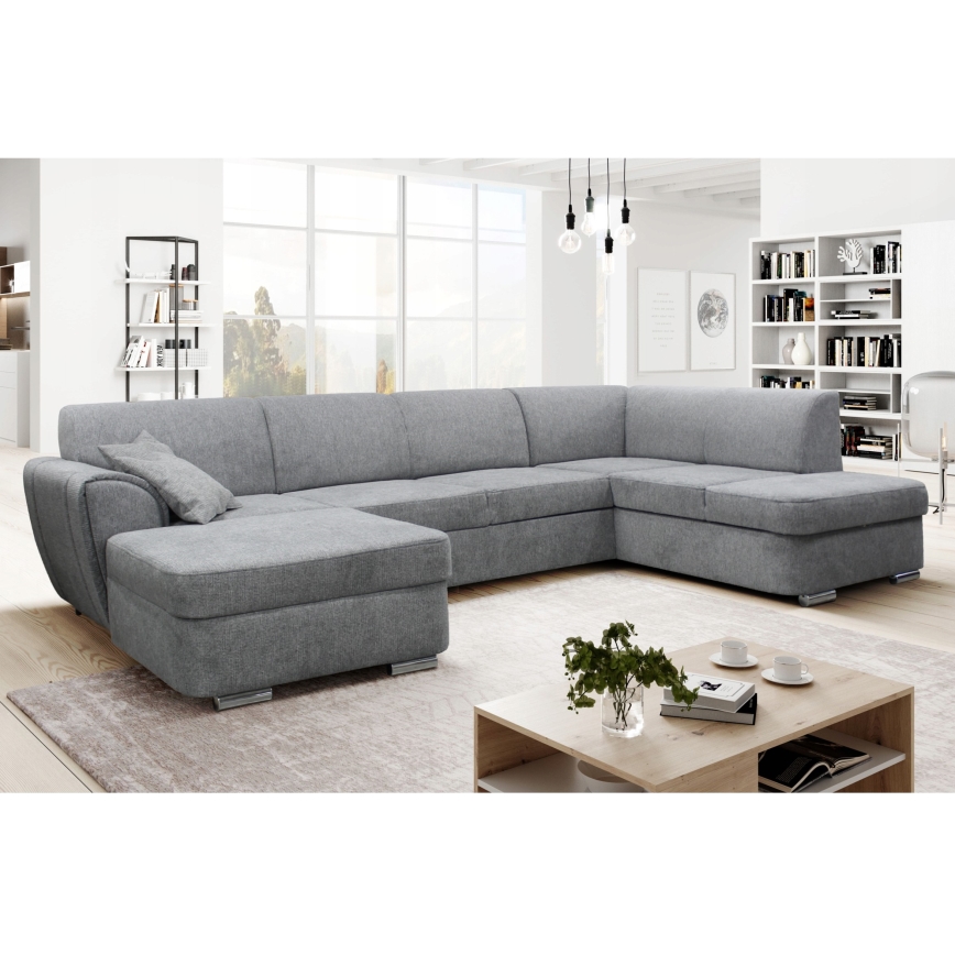 U-förmiges, ausziehbares Ecksofa mit Stauraum SERPA, rechts, grau