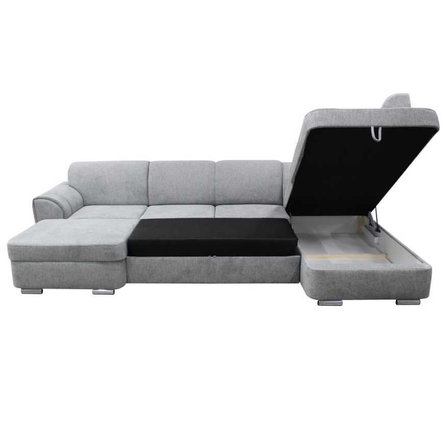 U-förmiges, ausziehbares Ecksofa mit Stauraum SERPA, rechts, grau
